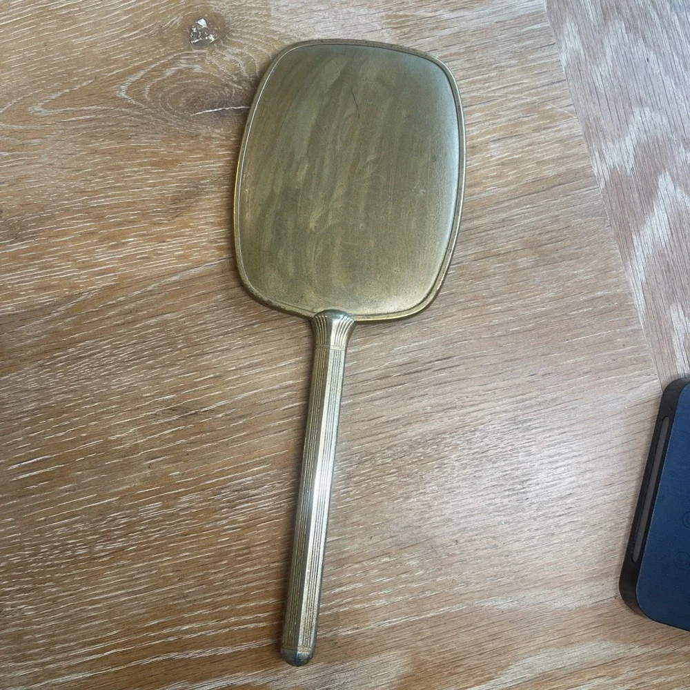 Art Deco Vintage‎ French Metal Brass Plated  Vanity Hand  Mirror 12